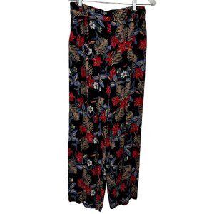 Fashion Nova Black and Red Floral Wide Leg Pants Size XL | Waikiki Tie Front